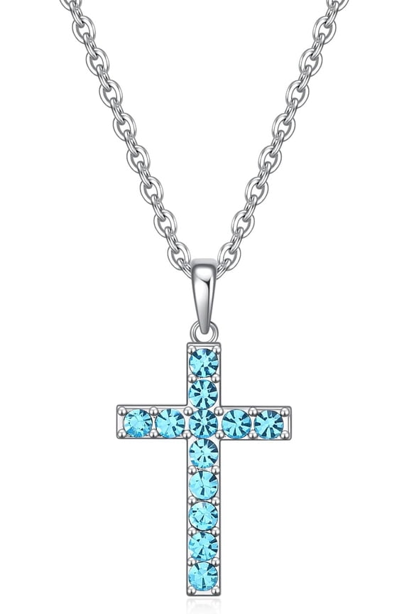 Birthstone Cross Necklace for Women,First Communion Gifts Easter Baptism Cross Jewelry Pendant Gifts[s6864]