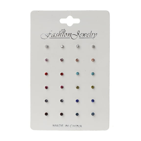 Birthstone Crystal Stud 12-Pair Rainbow Cubic Zircon Stud Earrings Jewelry Decor