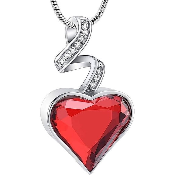 Birthstone Crystal Urn Necklace Heart Memorial Keepsake Pendant Ash Holder Cremation Jewelry