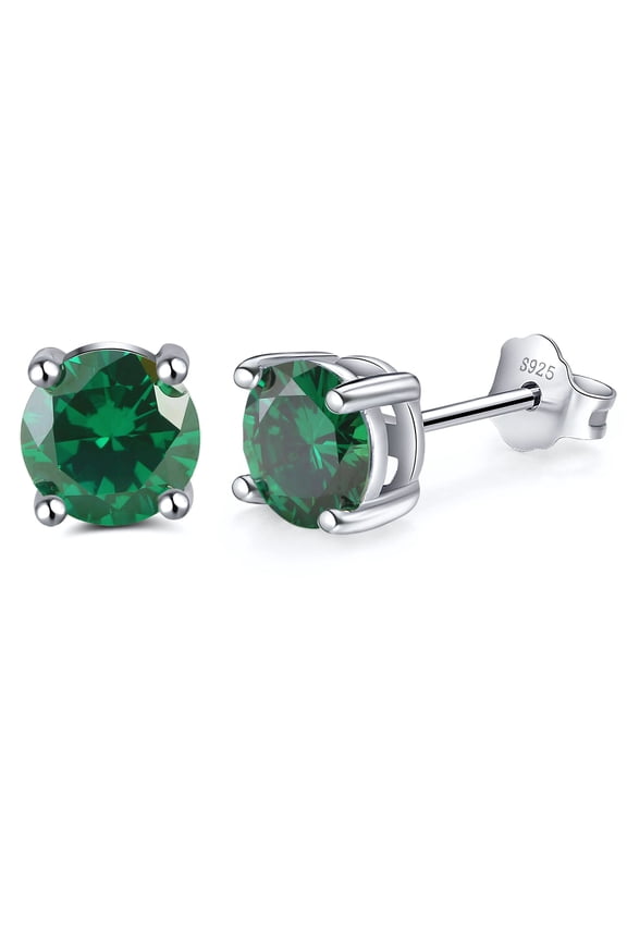 Birthstone Earrings for Women Solitaire Round Cubic Zirconia Sterling Silver Ginger Lyne Collection