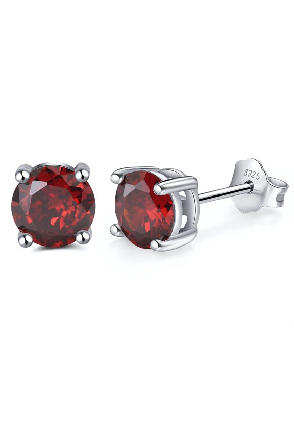 Birthstone Earrings for Women Solitaire Round Cubic Zirconia Sterling Silver Ginger Lyne Collection