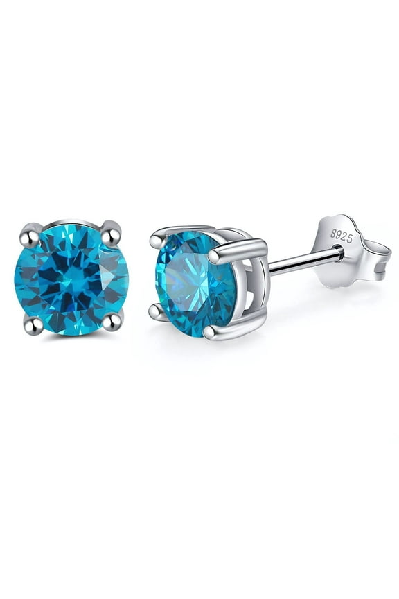 Birthstone Earrings for Women Solitaire Round Cubic Zirconia Sterling Silver Ginger Lyne Collection