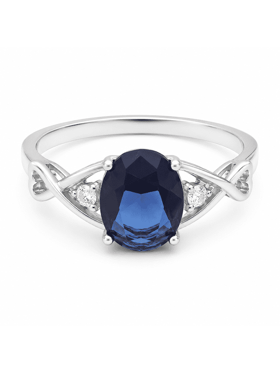 Blue Oval Cut Cubic Zirconia Engagement Ring for Women Size 12 Sterling Silver Birthstone Ring by Ginger Lyne