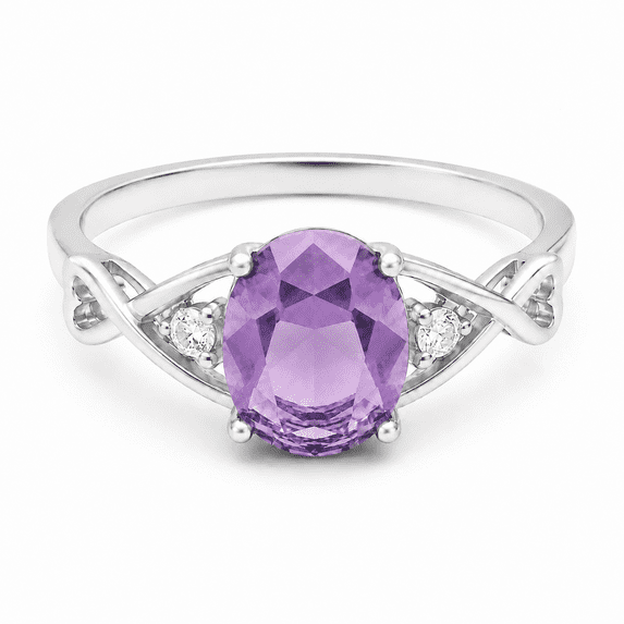 Purple Oval Cut Cubic Zirconia Engagement Ring for Women Size 7 Sterling Silver Birthstone Ring by Ginger Lyne
