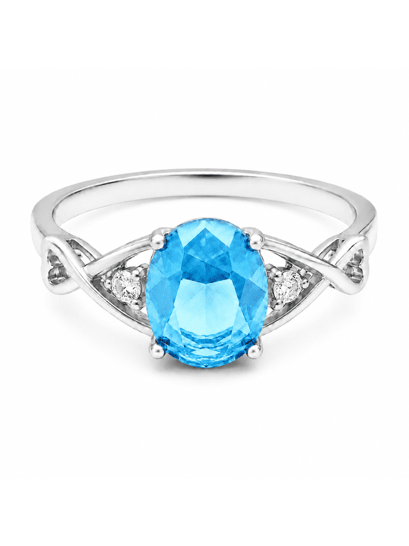 Light Blue Oval Cut Cubic Zirconia Engagement Ring for Women Size 7 Sterling Silver Birthstone Ring by Ginger Lyne