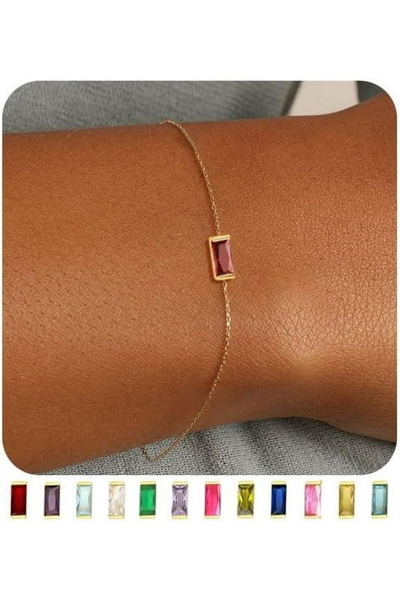 Birthstone Gold Bracelets for Women Non Tarnish Trendy Dainty 14K Gold Plated Bracelet Stack Stackable Blue Green May Emerald Friendship Bracelets Jewelry Gifts for Mom Best Friend