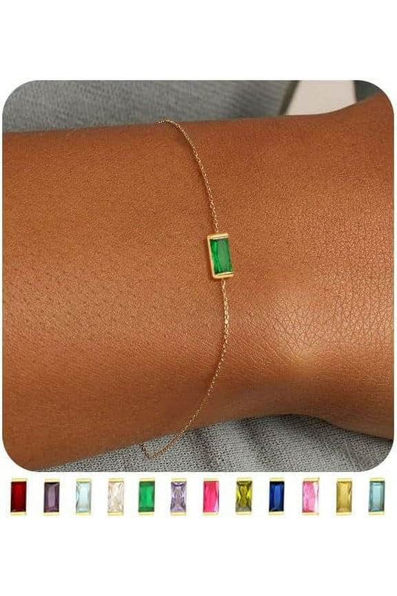 Birthstone Gold Bracelets for Women Non Tarnish Trendy Dainty 14K Gold Plated Bracelet Stack Stackable Blue Green May Emerald Friendship Bracelets Jewelry Gifts for Mom Best Friend