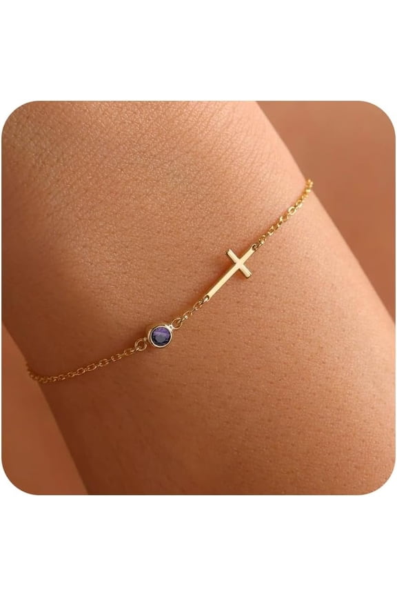 Birthstone Gold Bracelets for Women Non Tarnish Trendy Dainty Charm Cross Bracelet Stack Friendship Bracelets Gold Jewelry