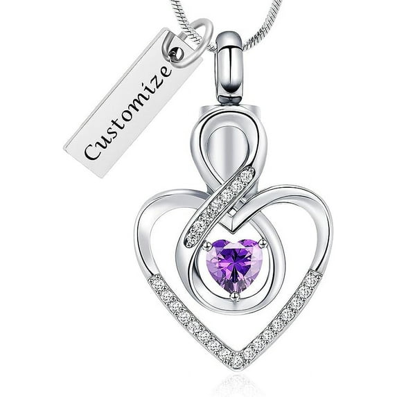 Birthstone Heart Cremation Jewelry Urn Necklace Ashes Pendant Jewelry Infinity Mini Keepsake Necklaces Cremation Jewelry Urn Necklace for Ashes