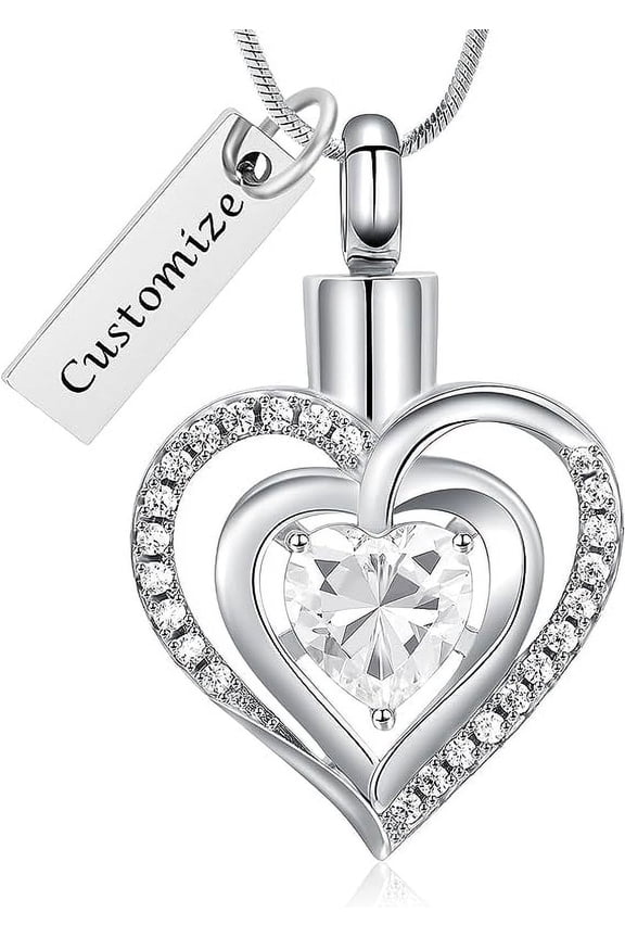 Birthstone Heart Cremation Jewelry Urn Necklace for Ashes Crystal Love Heart Cremation Jewelry Urn Ashes Keepsake