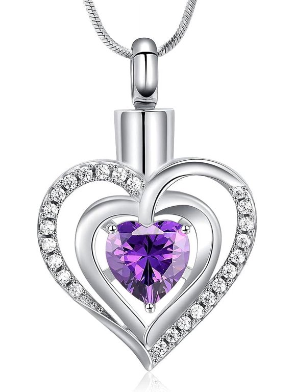Simulated Birthstone Heart Cremation Jewelry Urn Necklace for Ashes Simulated Birthstone Love Heart Cremation Jewelry Urn Ashes Keepsake