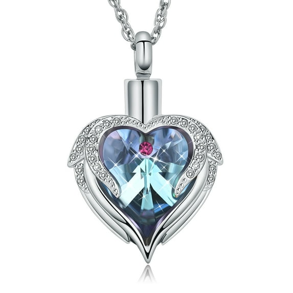 Birthstone Heart Cremation Urn Necklace for Ashes Urn Jewelry Memorial Pendant with Fill Kit and Gift Box - Always on My Mind Forever in My Heart