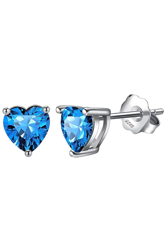 Birthstone Heart Earrings for Women by Ginger Lyne 6mm CZ Solitaire Stud Earrings Sterling Silver