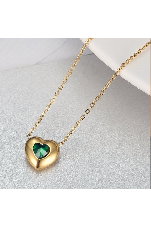 Birthstone Heart Pendant Necklace Pear Gemstone Locket Dainty Aesthetic Jewelry Yellow Gold Hypoallergenic Classy Elegant Keepsake Mothers day Gifts