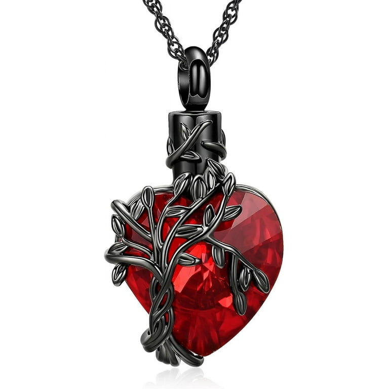 Birthstone Heart Tree of Life Urn Necklace for Ashes Dainty
