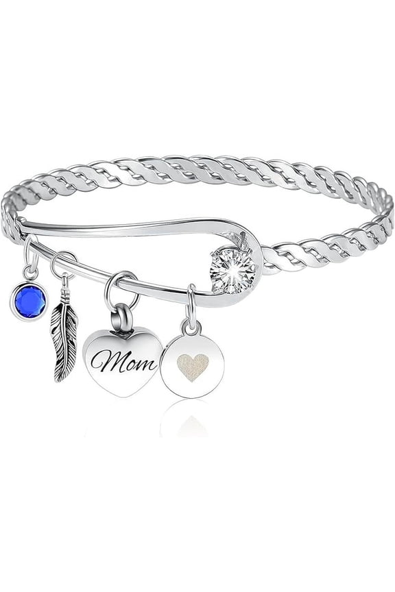 Birthstone Heart Urn Cremation Bracelet for Ashes Holder Heart Adjustable Urn Locket Pendant Memorial Keepsake Urn Bangle for Ashes for Women Birthstone Urn Jewelry