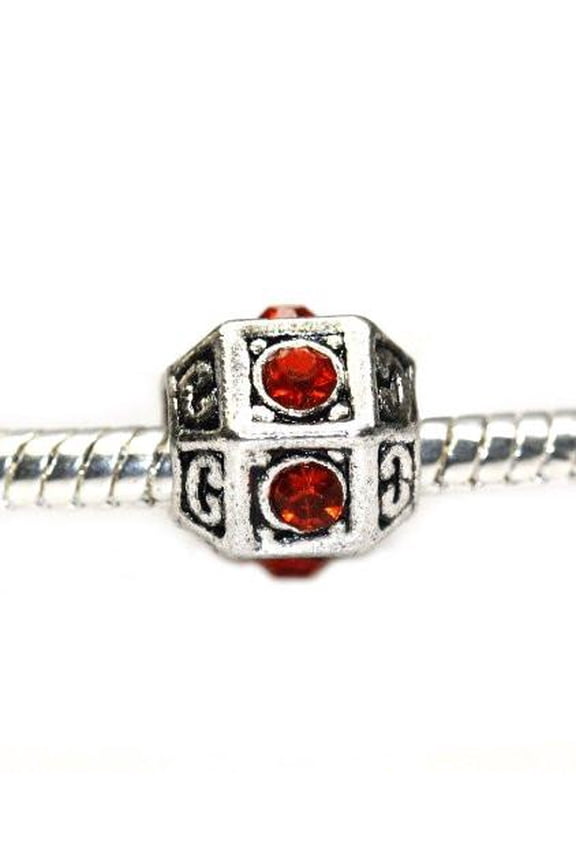 Birthstone July Ruby Red Rhinestone Spacer Bead for European Snake Chain Charm Bracelet