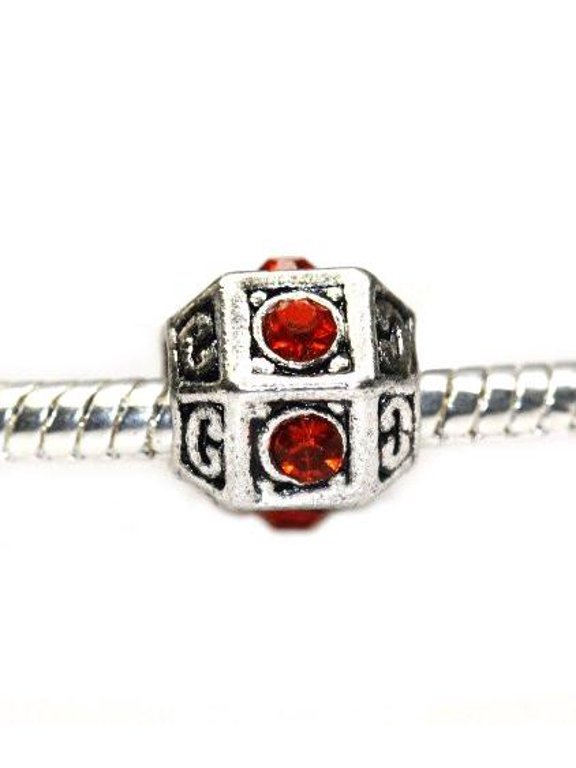 Birthstone July Ruby Red Rhinestone Spacer Bead for European Snake Chain Charm Bracelet