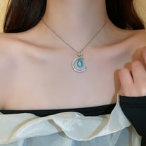 Birthstone Necklace Crescent Moon - Sterling Silver 925 Heart Pendant Dainty Halo Necklaces Birthstones Jewelry for Women Wife Daughter