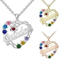 Birthstone Necklace for Grandma Family Necklace Heart Pendant Necklace for Women Grandma Necklace Birthstone Necklace for Mothers Day Birthday Christmas