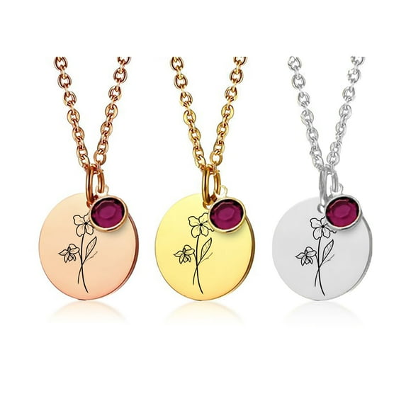 Birthstone Necklace for Women Custom Amethyst Necklace February Birth Flower Jewelry Personalized Gifts for Her - Birthday Gifts with Violet Birthflower and Birth Stone