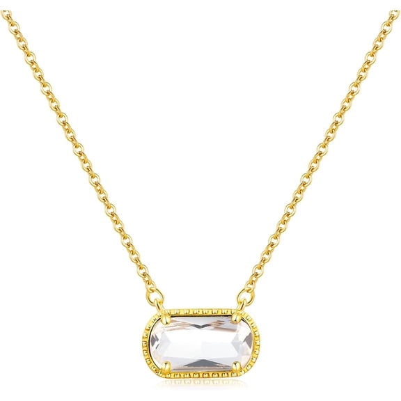Birthstone Necklace for Women 14k Gold Plated Preppy Oval Stone Necklaces Trendy Zircon Pendant Necklaces Birthday Gifts for Women Mom Wife Friends