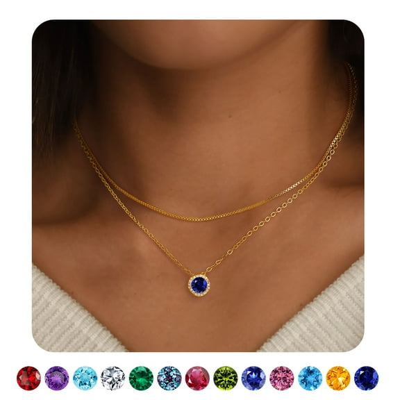 Birthstone Necklace for Women Mom Dainty Layered Birthstone Pendant Necklace for Women Mom