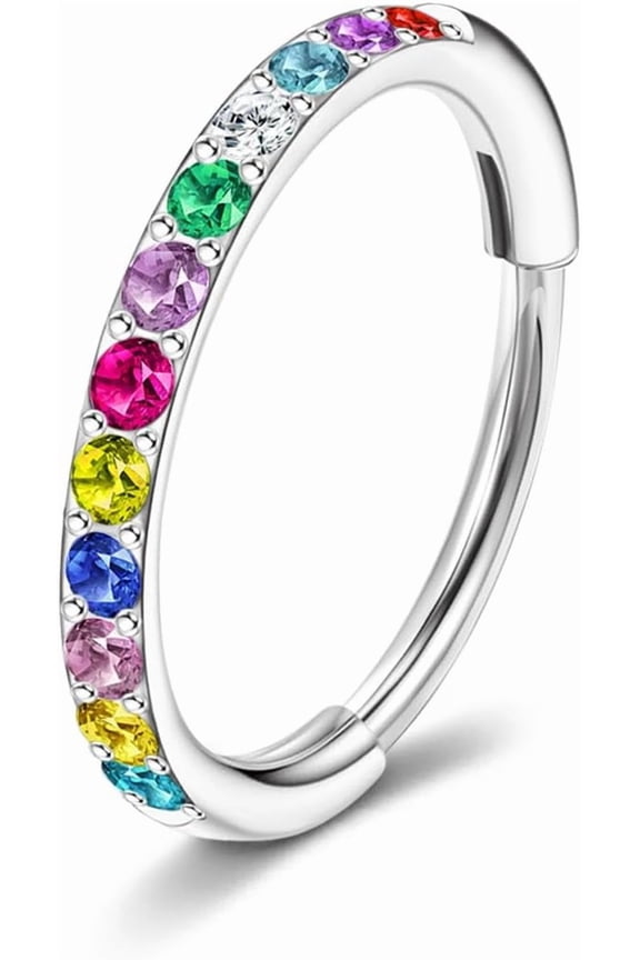 Birthstone Nose Hoops for Women Men-316L Surgical Steel Hinged Nose Hoops 20G Clicker Septum Nose Ring Lip Helix Cartilage Hoop Earring Daith Rook Conch Body Piercing Jewelry 6MM 7MM 8MM 10MM[e988]