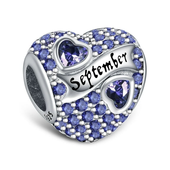 925 Sterling Silver Birthstone Paved Charms for Charm Bracelets & Necklaces Heart Bead Charms
