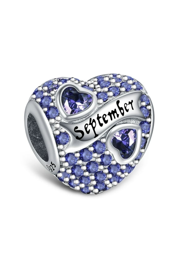 925 Sterling Silver Birthstone Paved Charms for Charm Bracelets & Necklaces Heart Bead Charms