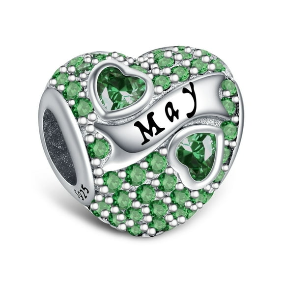 925 Sterling Silver Birthstone Paved Charms for Charm Bracelets & Necklaces Heart Bead Charms