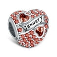 thumbnail image 1 of 925 Sterling Silver Birthstone Paved Charms for Charm Bracelets & Necklaces Heart Bead Charms, 1 of 7