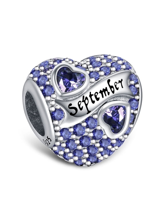 925 Sterling Silver Birthstone Paved Charms for Charm Bracelets & Necklaces Heart Bead Charms
