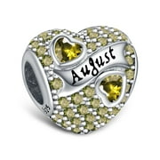ROSIANNA 925 Sterling Silver Birthstone Paved Charms for Charm Bracelets & Necklaces Heart Bead Charms