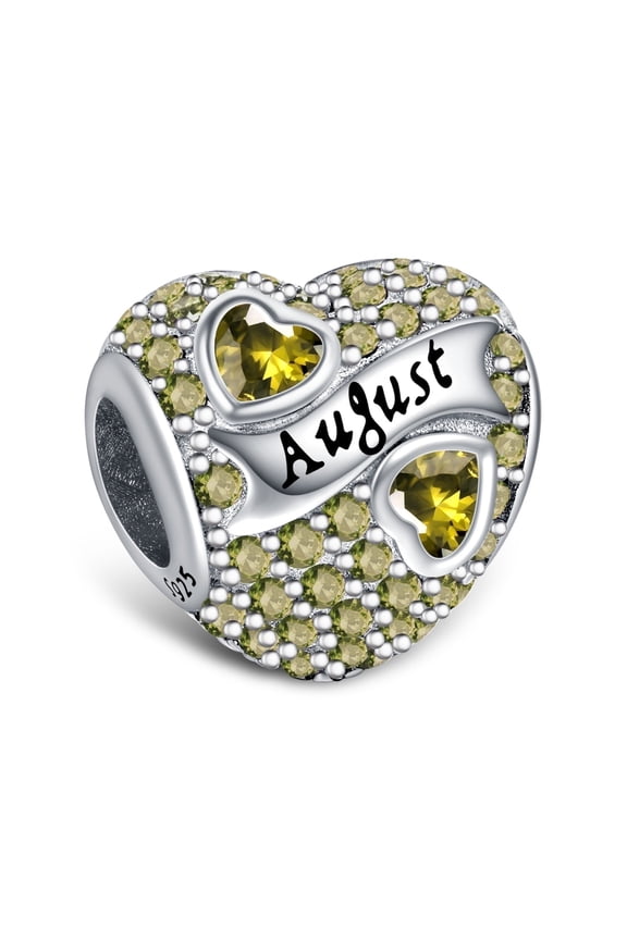 925 Sterling Silver Birthstone Paved Charms for Charm Bracelets & Necklaces Heart Bead Charms