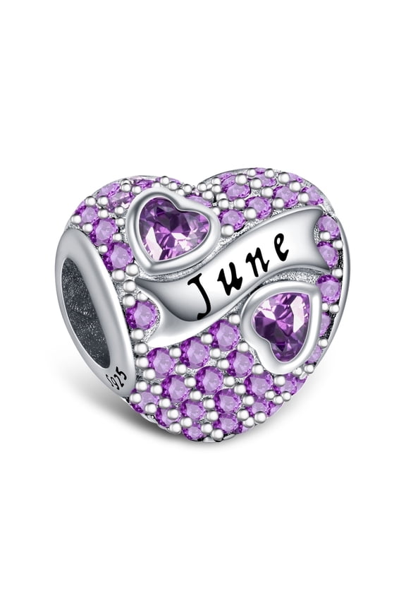 925 Sterling Silver Birthstone Paved Charms for Charm Bracelets & Necklaces Heart Bead Charms