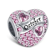ROSIANNA 925 Sterling Silver Birthstone Paved Charms for Charm Bracelets & Necklaces Heart Bead Charms