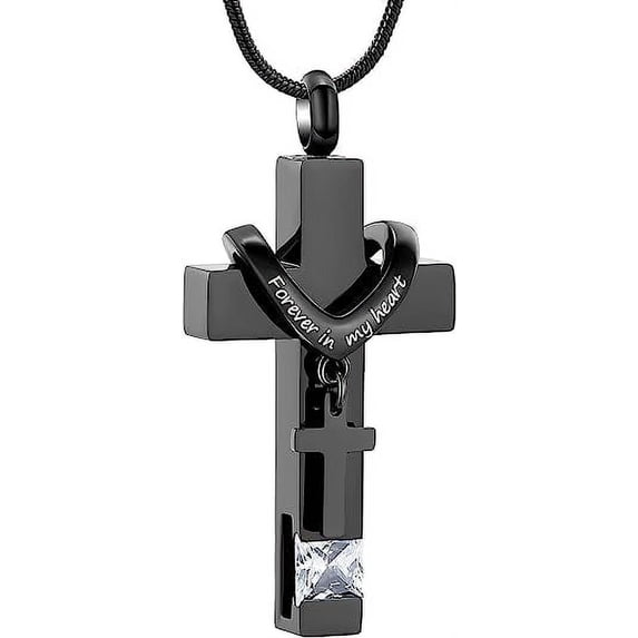 Birthstone Personalized Cremation Crucifix Keepsake Memorial Pendant Urn Necklace Cross Urn Necklaces for Ashes