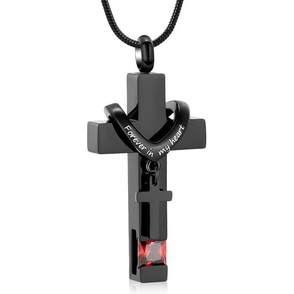Birthstone Personalized Double Cross Urn Necklace Cremation Jewelry for Ashes Cross Ashes Keepsake Stainless Steel Memorial Cremation Jewelry