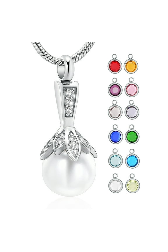 Birthstone Personalized Pearl Cremation Jewelry for Ashes, Urn Necklace Urn Jewelry Ashes Holder for Women Ashes Keepsake(1PC January Stone)