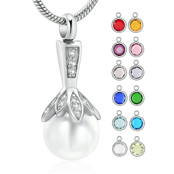 Birthstone Personalized Pearl Cremation Jewelry for Ashes, Urn Necklace Urn Jewelry Ashes Holder for Women Ashes Keepsake (1PC September Stone)