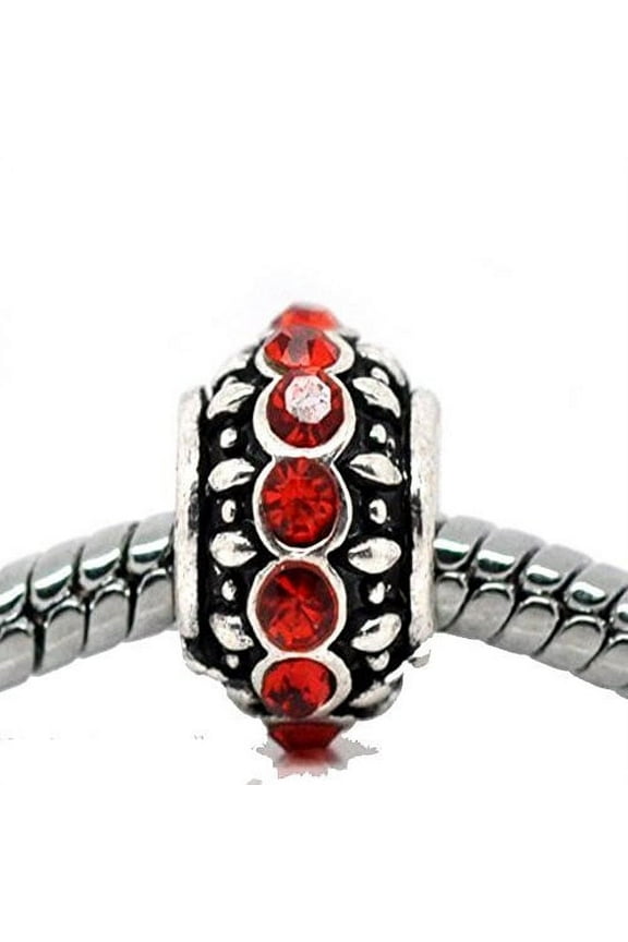Birthstone Red July Charm European Bead Compatible for Most European Snake Chain Bracelet