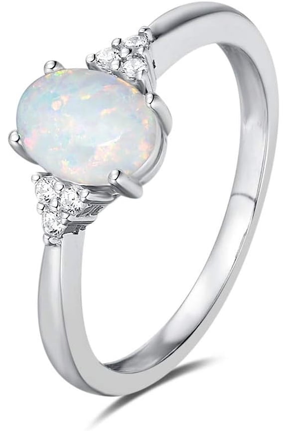 Birthstone Rings for Women Sterling Silver Created Opal Rings Garnet Ruby Rings Engagement Ring Fine Jewelry for Women Size 6,7,8,9,10