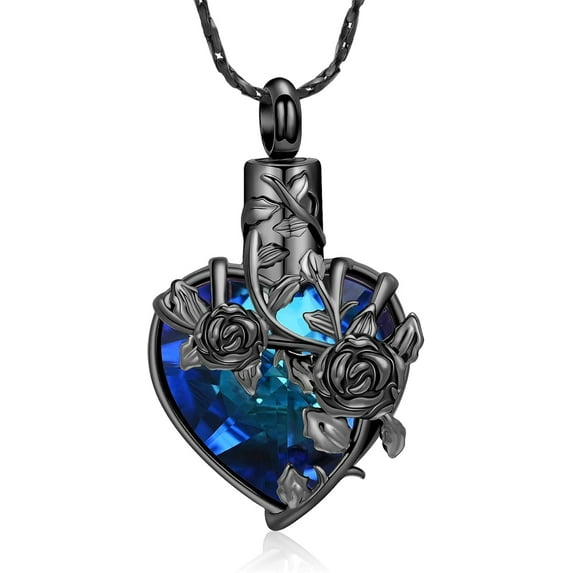 Birthstone Rose Flower Cremation Urn Necklace for Ashes Crystal Heart Memorial Jewelry for Women Cremation Necklace for Ashes Memorial Gift for Women Keepsake Gifts