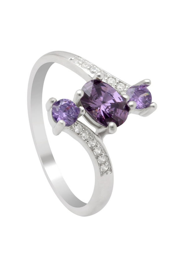 Birthstone Ring for Women Statement Ring 3 Stone Sterling Silver Cz Ginger Lyne Collection