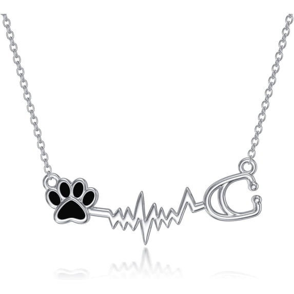 Birthstone Veterinary Stethoscope Necklace 925 Sterling Silver Nurse Vet Pendant with Dog Paw Nurse Jewelry Gifts for Veterinarian Nurse Women Veterinarian Gifts