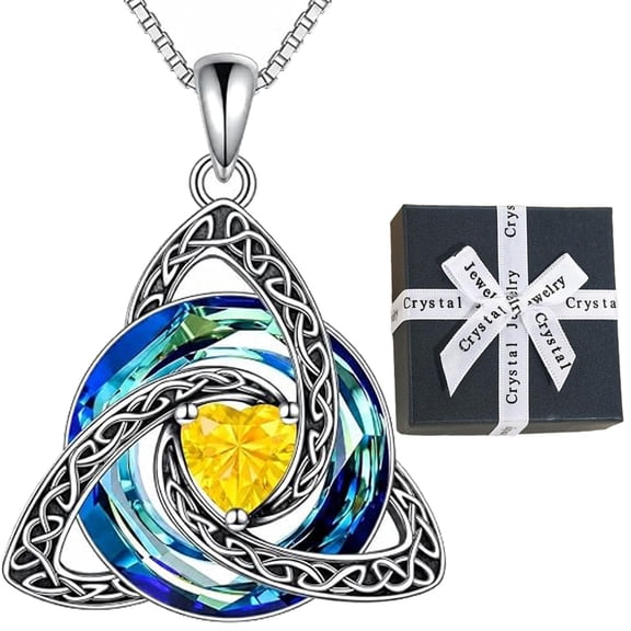 Birthstone Witch Knot Necklace, Celtic Trinity Knot Pendant for Women – 12-Month Birthstone Jewelry for Daily Wear, Birthday & Gift for Her