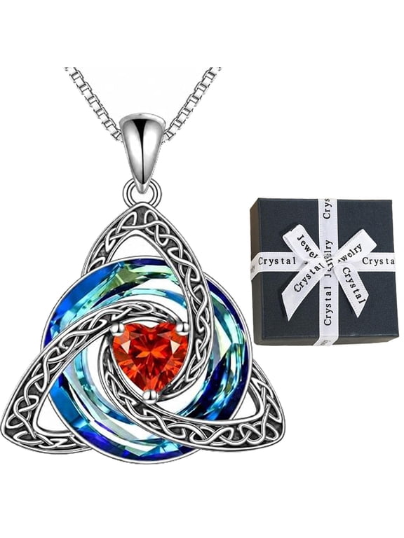 Birthstone Witch Knot Necklace, Celtic Trinity Knot Pendant for Women – 12-Month Birthstone Jewelry for Daily Wear, Birthday & Gift for Her