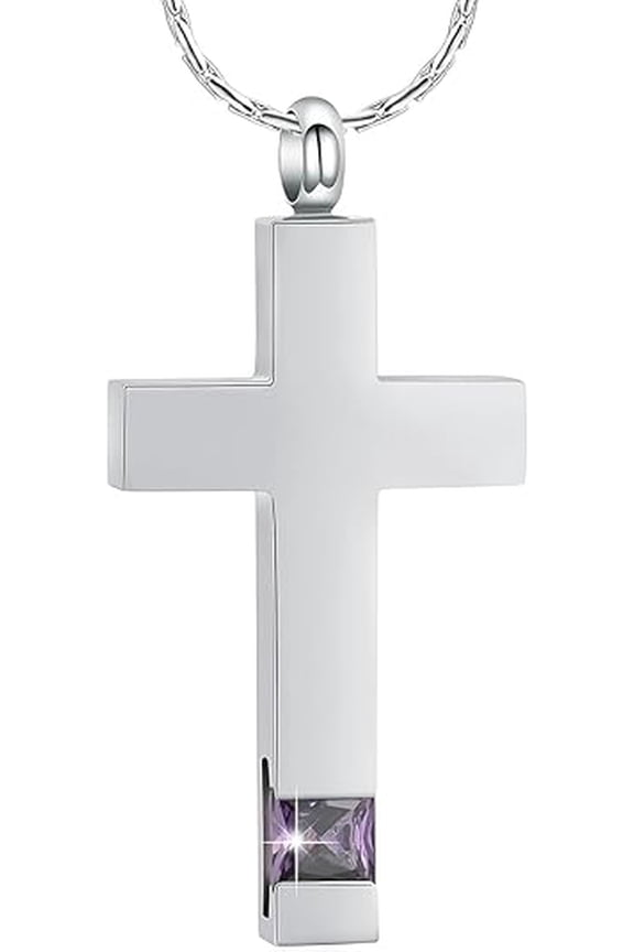 Birthstones Cross Urn Necklace for Ashes Cremation Cross Necklace for Human / Pet Memorial Urn Necklace Ashes Holder Stainless Steel Memorial Jewelry Ashes Keepsake for Women Men