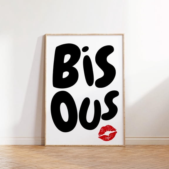 Bis French Quote Red Black Wall Art Feminine French Phrase Cute Typography Statement Sign, Unframed Canvas 8x10in